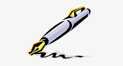 drawing of a fountain pen with ink trail depicting author autographs